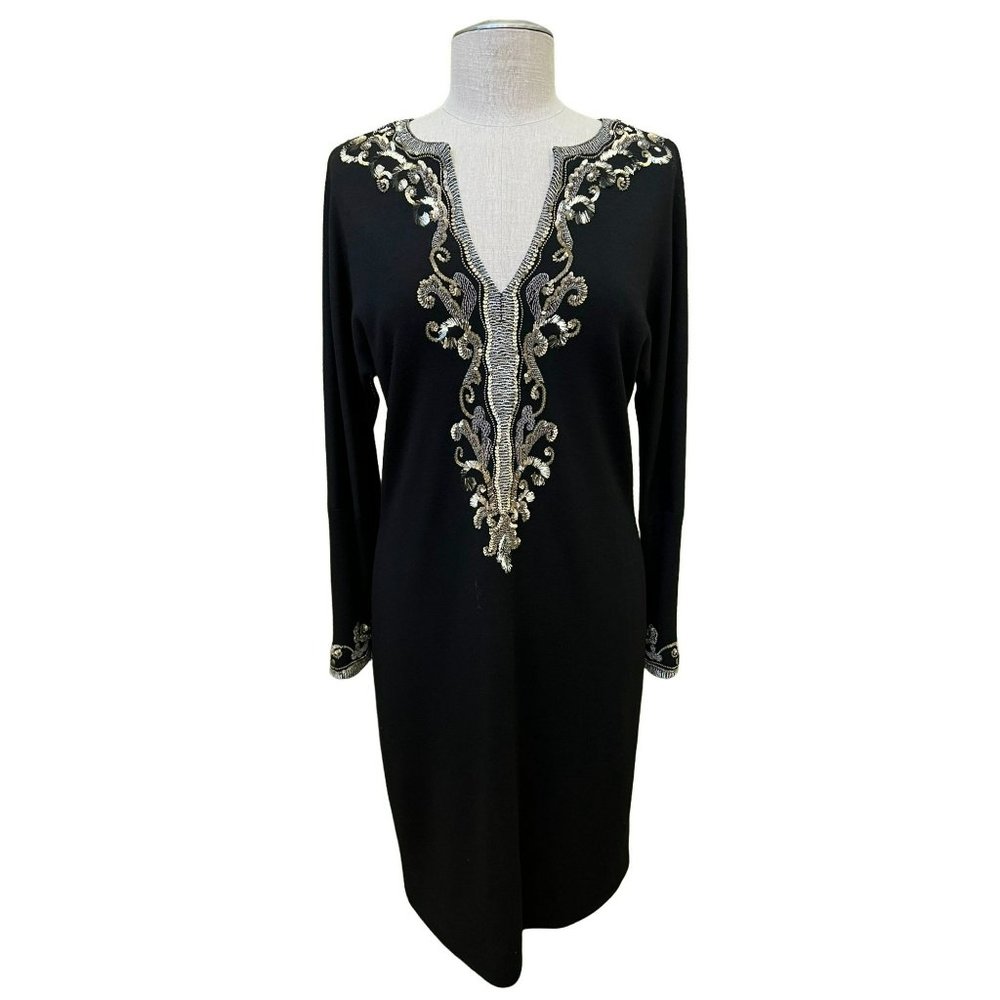 NAEEM KHAN Women's Tunic Top Sequins Embellished Wool Size 8